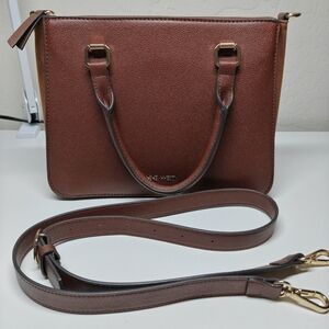 Nine West Chestnut Brown Leather Satchel with Removable Strap